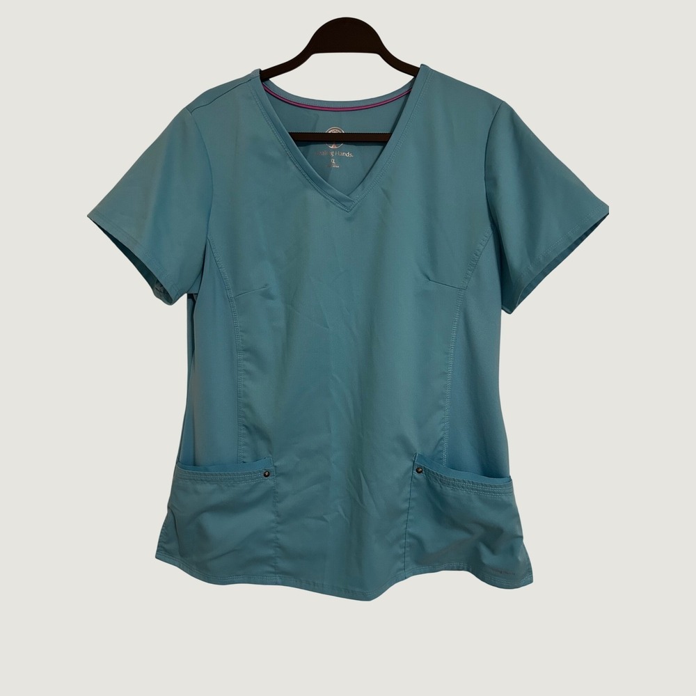 Healing Hands Purple Label Juliet Scrub Top XL‎ Teal Blue V-Neck 2245 Womens
